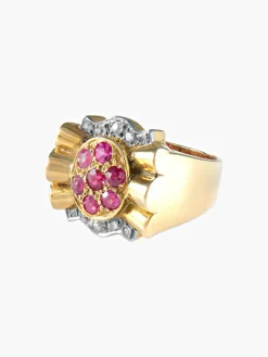 Bague fleur rubis diamants or jaune