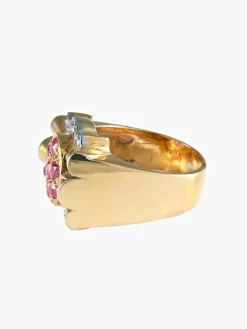 Bague fleur rubis diamants or jaune