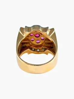 Bague fleur rubis diamants or jaune
