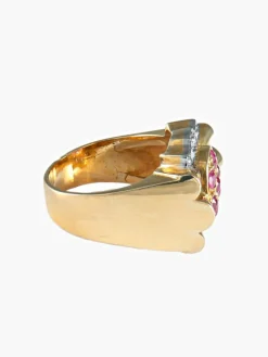 Bague fleur rubis diamants or jaune