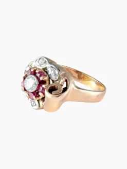 Bague fleur rubis et diamants or rose