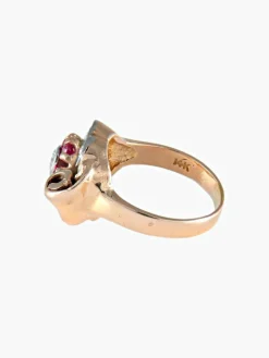 Bague fleur rubis et diamants or rose