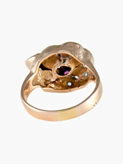Bague fleur rubis et diamants or rose