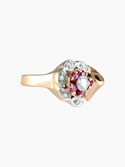 Bague fleur rubis et diamants or rose