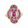 Bague fleur rubis ovale et brillant diamants or jaune