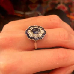 Bague Fleur Saphirs Diamants