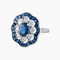 Bague Fleur Saphirs Diamants