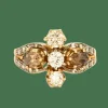 Bague fleur stylisée or jaune, diamants jaunes et bruns