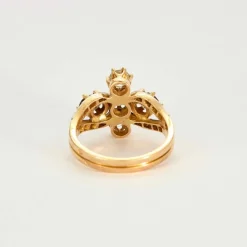 Bague fleur stylisée or jaune, diamants jaunes et bruns