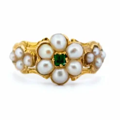 Bague Fleurs émeraude, perles