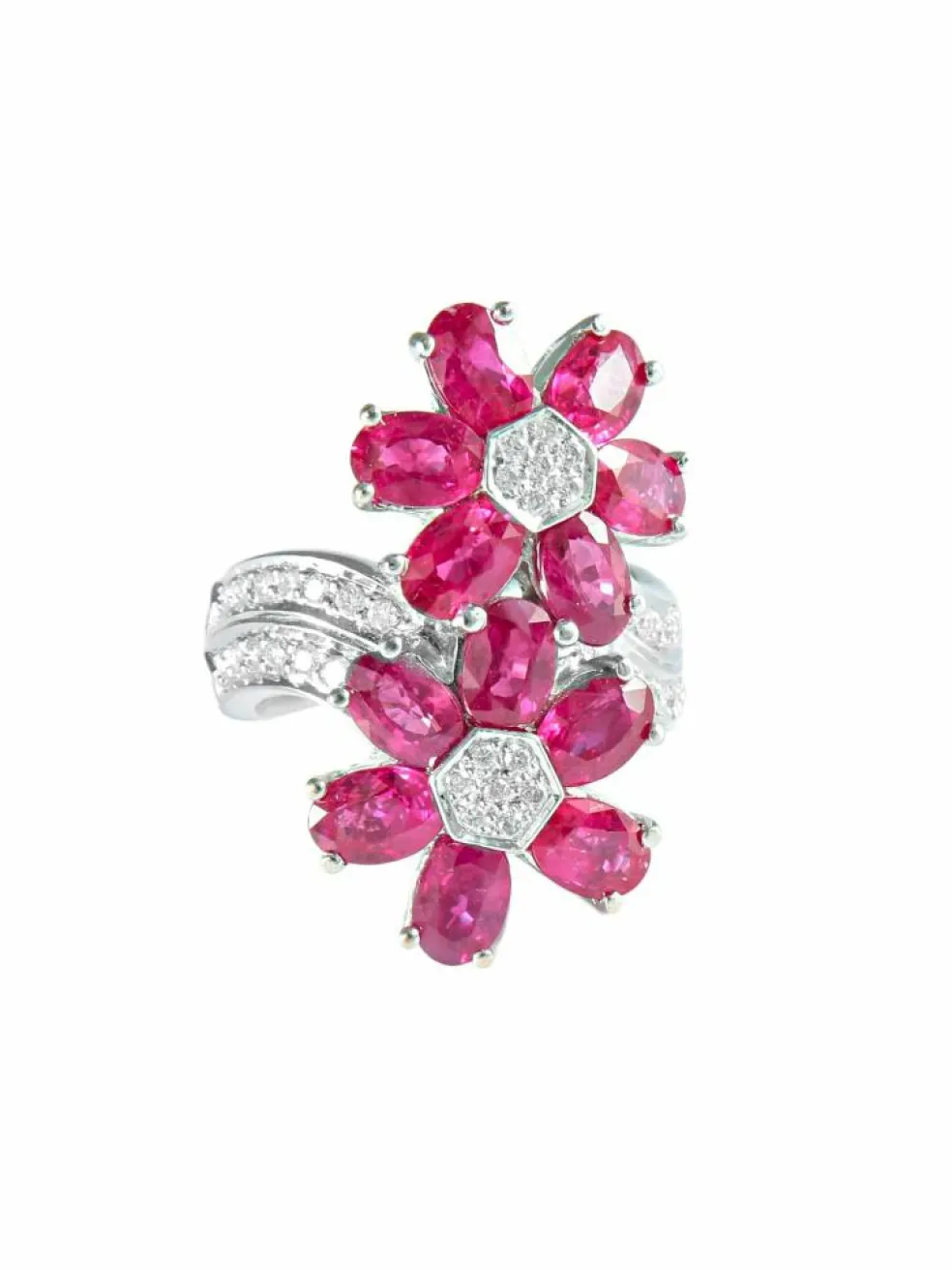 Bague Fleurs Rubis Diamants