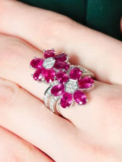 Bague Fleurs Rubis Diamants