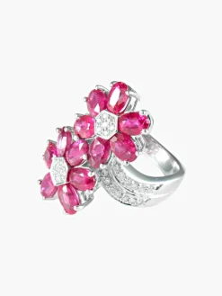 Bague Fleurs Rubis Diamants
