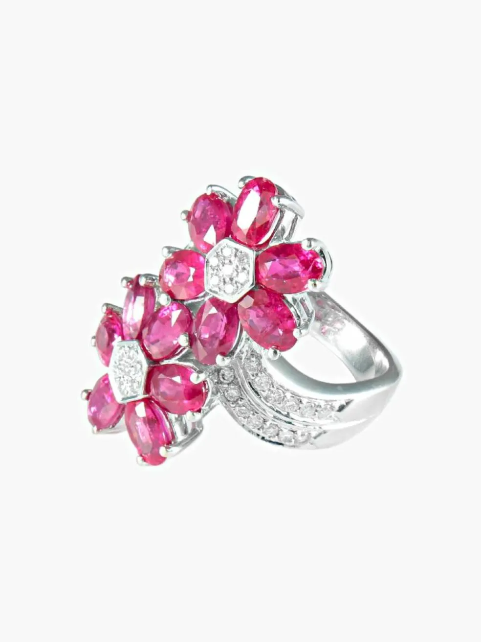 Bague Fleurs Rubis Diamants