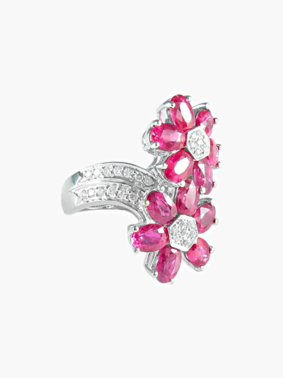 Bague Fleurs Rubis Diamants