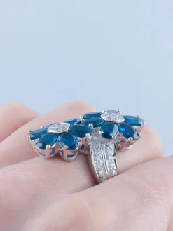 Bague Fleurs Saphirs Diamants