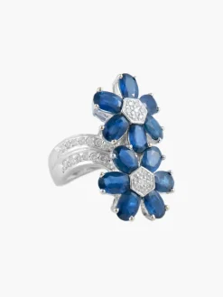Bague Fleurs Saphirs Diamants