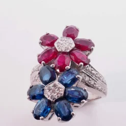 Bague Fleurs toi et moi saphir rubis