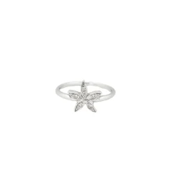 Bague florale en or blanc et diamants