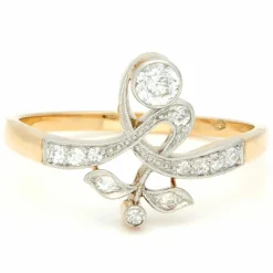 Bague florale en or jaune 14 carats avec diamants 16914-9016