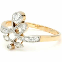 Bague florale en or jaune 14 carats avec diamants 16914-9016