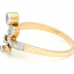 Bague florale en or jaune 14 carats avec diamants 16914-9016