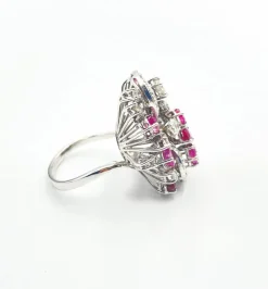 Bague Florale Vintage Diamants et Rubis