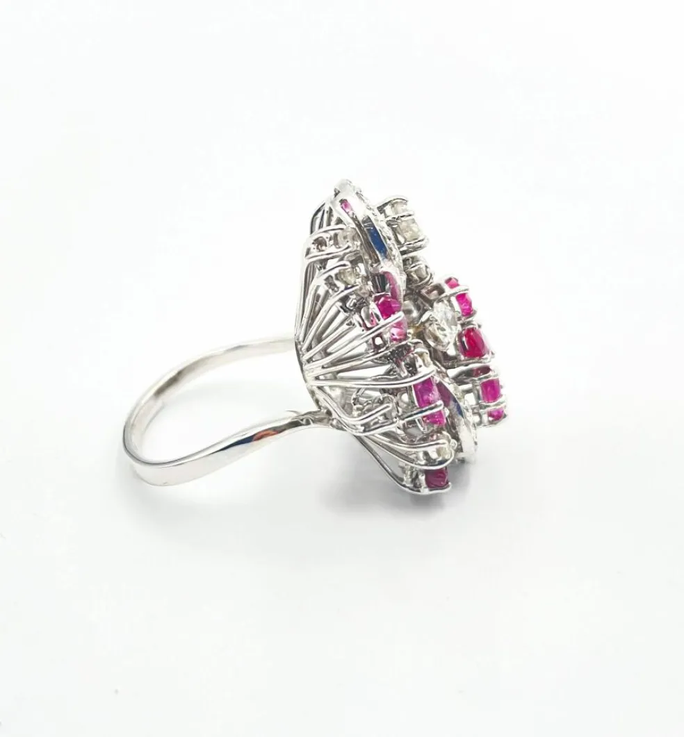 Bague Florale Vintage Diamants et Rubis