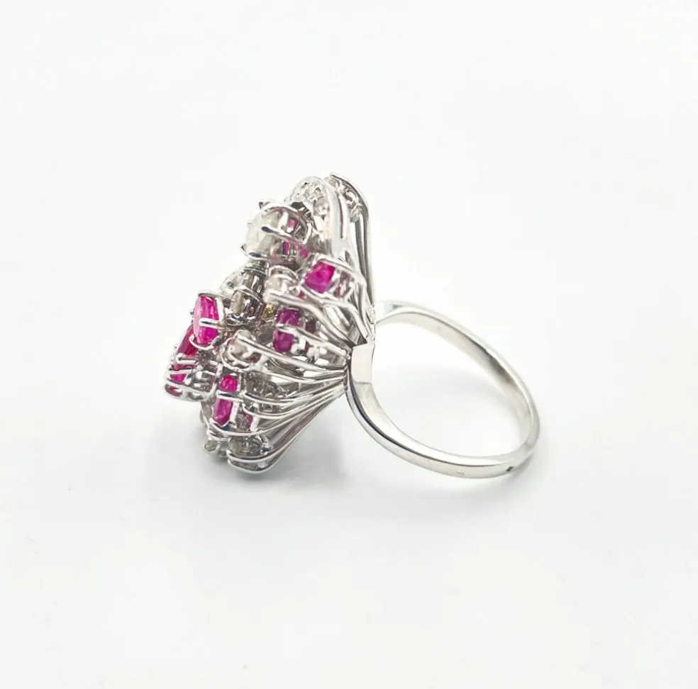Bague Florale Vintage Diamants et Rubis