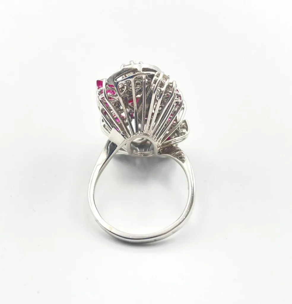 Bague Florale Vintage Diamants et Rubis