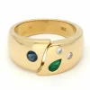Bague gitane en or jaune 18 carats avec diamants, émeraude et saphir 16771-9001