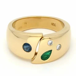 Bague gitane en or jaune 18 carats avec diamants, émeraude et saphir 16771-9001