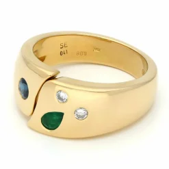 Bague gitane en or jaune 18 carats avec diamants, émeraude et saphir 16771-9001