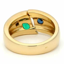 Bague gitane en or jaune 18 carats avec diamants, émeraude et saphir 16771-9001