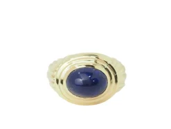 Bague godronnée en or jaune et cabochon Lapis Lazuli