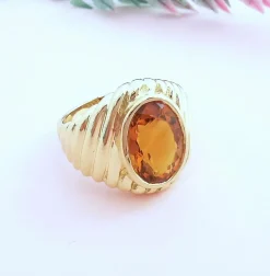 Bague godronnée or jaune Citrine Madère