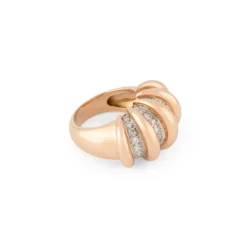 Bague godronnée or rose, platine, diamants