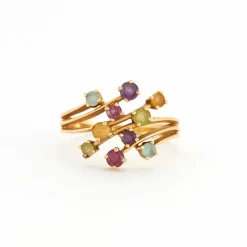 Bague Godrons Péridots, Aigue-Marines, Améthystes et Citrines