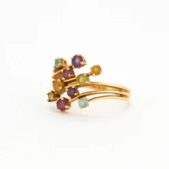 Bague Godrons Péridots, Aigue-Marines, Améthystes et Citrines