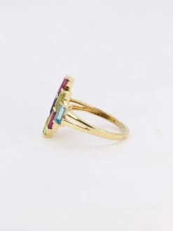 Bague géométrique or jaune améthyste topaze péridot citrine grenat