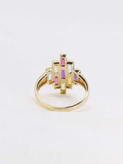 Bague géométrique or jaune améthyste topaze péridot citrine grenat