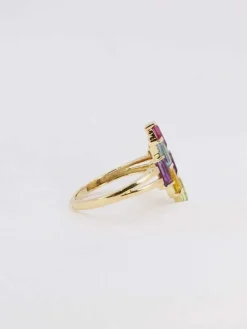 Bague géométrique or jaune améthyste topaze péridot citrine grenat