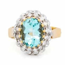 Bague grappe de diamants aigue-marine