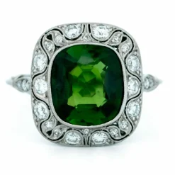 Bague grappe de diamants et tourmaline en platine