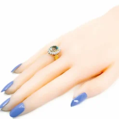 Bague grappe de diamants aigue-marine