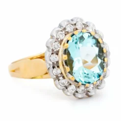 Bague grappe de diamants aigue-marine