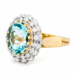 Bague grappe de diamants aigue-marine