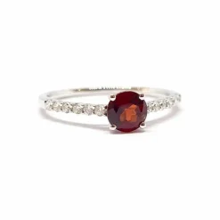 Bague grenat rond diamants or blanc