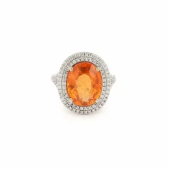 Bague Grenat Spessartite 8 Carats Diamants Or Gris