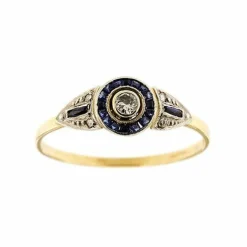 Bague halo avec saphirs et diamants